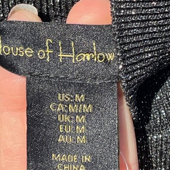 House of Harlow 1960 NWT Women's Black Silver Lurex Metallic Dress Mock Neck Med - Picture 5 of 12